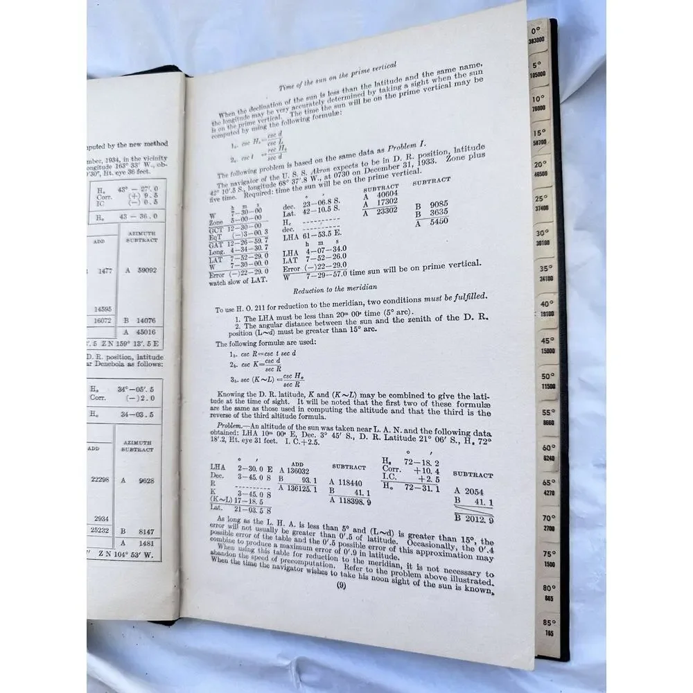 Dead Reckoning Altitude and Azimuth Table Ageton 1943 HC 3rd Ed US Navy Dept